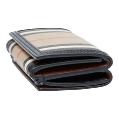 バーバリー アイコンストライプ コンパクトウォレット 三つ折り財布 ベージュ ブラック PVC レディース BURBERRY 【中古】