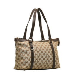 グッチ GGキャンバス ハンドバッグ トートバッグ 141470 ベージュ ブラウン キャンバス レザー レディース GUCCI 【中古】