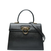 サルヴァトーレフェラガモ ガンチーニ ハンドバッグ ショルダーバッグ 2WAY AF-21 2181 ブラック レザー レディース Salvatore Ferragamo 中古