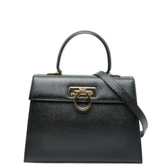 サルヴァトーレフェラガモ ガンチーニ ハンドバッグ ショルダーバッグ 2WAY AF-21 2181 ブラック レザー レディース Salvatore Ferragamo 中古