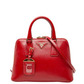 プラダ 三角ロゴプレート ハンドバッグ ショルダーバッグ 2WAY BL0838 レッド サフィアーノ レザー レディース PRADA 【中古】
