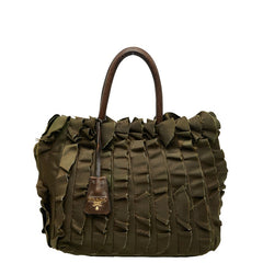 プラダ フリル ハンドバッグ トートバッグ BN1728 カーキ ブラウン ナイロン レザー レディース PRADA 【中古】