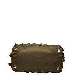 プラダ フリル ハンドバッグ トートバッグ BN1728 カーキ ブラウン ナイロン レザー レディース PRADA 【中古】