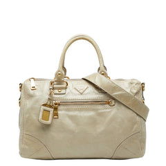 プラダ 三角ロゴプレート ハンドバッグ ショルダーバッグ 2WAY ベージュ レザー レディース PRADA 【中古】