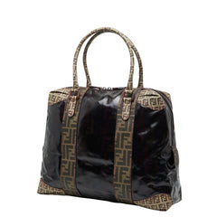 フェンディ ズッカ トートバッグ ハンドバッグ 8BL096 ブラウン エナメル PVC レディース FENDI 【中古】