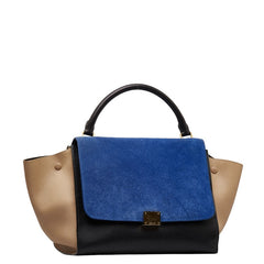 セリーヌ トラぺーズ ハンドバッグ ショルダーバッグ 2WAY ブルー ブラック ベージュ レザー スウェード レディース CELINE 【中古】