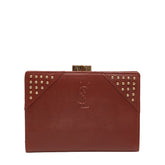 サンローラン YSLロゴ スタッズ 二つ折り財布 ブラウン レザー レディース SAINT LAURENT 【中古】