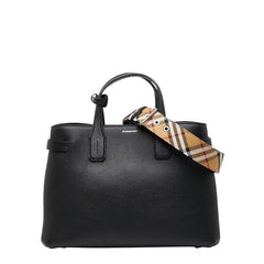 バーバリー ミディアム バナー ショルダーバッグ ハンドバッグ 2WAY ブラック レザー レディース BURBERRY 【中古】