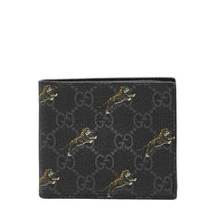 グッチ GGスプリーム タイガー 二つ折り財布 575133 ブラック PVC レザー レディース GUCCI 【中古】