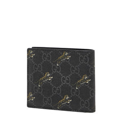 グッチ GGスプリーム タイガー 二つ折り財布 575133 ブラック PVC レザー レディース GUCCI 【中古】