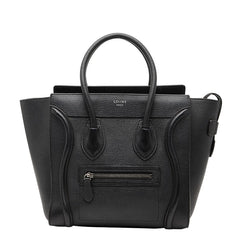 セリーヌ ラゲージ マイクロショッパー ハンドバッグ ブラック レザー レディース CELINE 【中古】