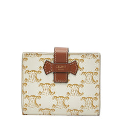 セリーヌ トリオンフ スモール ストラップウォレット 二つ折り財布 アイボリー ブラウン PVC レザー レディース CELINE 中古
