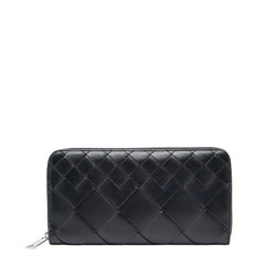 ボッテガヴェネタ イントレチャート ラウンドファスナー 長財布 ブラック レザー レディース BOTTEGAVENETA 【中古】