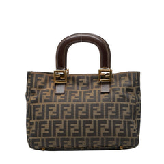フェンディ ズッカ ハンドバッグ ブラウン ブラック キャンバス レザー レディース FENDI 中古