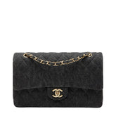 シャネル マトラッセ25 ココマーク ダブルフラップ チェーン ショルダーバッグ ブラック デニム レディース CHANEL 【中古】