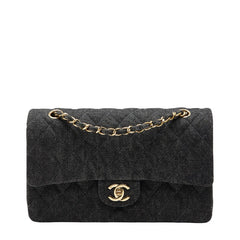 シャネル マトラッセ25 ココマーク ダブルフラップ チェーン ショルダーバッグ ブラック デニム レディース CHANEL 【中古】