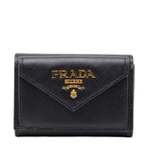 プラダ ロゴ 三つ折り財布 1MH021 ブラック サファイアーノレザー レディース PRADA 【中古】