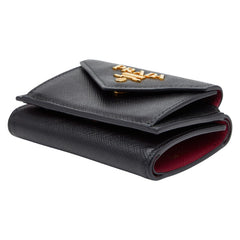 プラダ ロゴ 三つ折り財布 1MH021 ブラック サファイアーノレザー レディース PRADA 【中古】