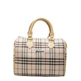 バーバリー ノバチェック ミニボストンバッグ ハンドバッグ ピンク ベージュ キャンバス レザー レディース BURBERRY 【中古】