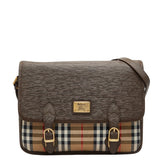 バーバリー ノバチェック シャドーホース ショルダーバッグ ブラウン ベージュ キャンバス レザー レディース BURBERRY 【中古】