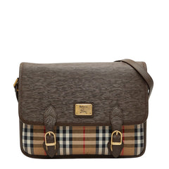 バーバリー ノバチェック シャドーホース ショルダーバッグ ブラウン ベージュ キャンバス レザー レディース BURBERRY 【中古】