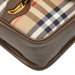 バーバリー ノバチェック シャドーホース ショルダーバッグ ブラウン ベージュ キャンバス レザー レディース BURBERRY 【中古】