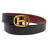 エルメス コンスタンス Hロゴ ベルト ブラック ボルドー ボックスカーフ レザー レディース HERMES 【中古】