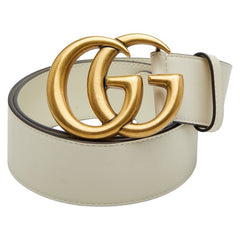グッチ ダブルG ベルト サイズ:75・30 400593 アイボリー ゴールド レザー レディース GUCCI 【中古】