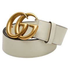 グッチ ダブルG ベルト サイズ:75・30 400593 アイボリー ゴールド レザー レディース GUCCI 【中古】
