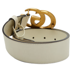 グッチ ダブルG ベルト サイズ:75・30 400593 アイボリー ゴールド レザー レディース GUCCI 【中古】