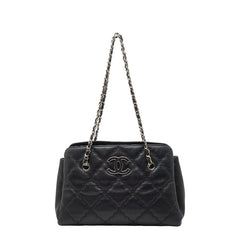 シャネル ハンプトンズ ウルトラステッチ チェーン トートバッグ ブラック ラムスキン レディース CHANEL 【中古】