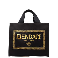 フェンディ ×VERSACA ヴェルサーチ FENDACE フェンダーチェ ラ メデューサ 総柄 トートバッグ ショルダーバッグ 2WAY 8BH395 ブラック イエロー キャンバス レディース FENDI 中古