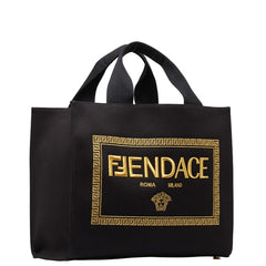 フェンディ ×VERSACA ヴェルサーチ FENDACE フェンダーチェ ラ メデューサ 総柄 トートバッグ ショルダーバッグ 2WAY 8BH395 ブラック イエロー キャンバス レディース FENDI 中古