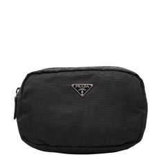プラダ 三角ロゴプレート ポーチ ブラック ナイロン レザー レディース PRADA 【中古】