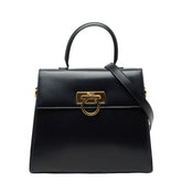 サルヴァトーレフェラガモ ガンチーニ ハンドバッグ ショルダーバッグ 2WAY ネイビー カーフレザー レディース Salvatore Ferragamo 中古