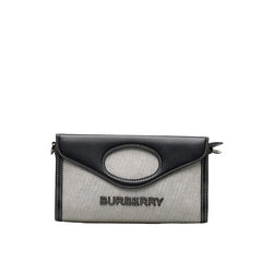 バーバリー ロゴ ホースフェリー ハンドバッグ ショルダーバッグ 2WAY グレー ブラック コットンキャンバス レザー レディース BURBERRY 中古