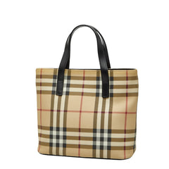 バーバリー ノバチェック ハンドバッグ ベージュ ブラック PVC レザー レディース BURBERRY 【中古】