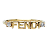 フェンディ ロゴ リング 指輪 #M ゴールド メッキ クリスタル レディース FENDI 【中古】