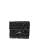 シャネル ココマーク マトラッセ 三つ折り財布 ブラック ラムスキン レディース CHANEL 中古