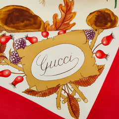 グッチ V.ACCORNERO ボタニカル スカーフ レッド ホワイト マルチカラー シルク レディース GUCCI 【中古】