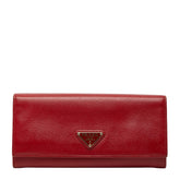 プラダ 三角ロゴプレート 長財布 1MH132 レッド サフィアーノレザー レディース PRADA 中古