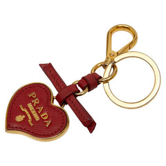 プラダ ロゴ ハート モチーフ リボン チャーム キーリング キーホルダー ゴールド レッド メッキ レザー レディース PRADA 【中古】