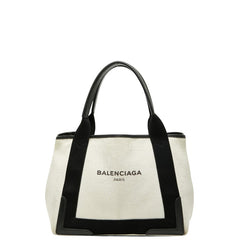 バレンシアガ ネイビーカバス S ハンドバッグ トートバッグ 339933 ホワイト ブラック キャンバス レザー レディース BALENCIAGA 【中古】