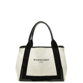 バレンシアガ ネイビーカバス S ハンドバッグ トートバッグ 339933 ホワイト ブラック キャンバス レザー レディース BALENCIAGA 中古