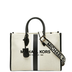 マイケルコース MIRELLA EW トートバッグ ショルダーバッグ 2WAY ホワイト ブラック キャンバス レザー レディース Michael Kors 中古