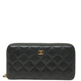 シャネル ココマーク マトラッセ ラウンドファスナー 長財布 ブラック キャビアスキン レディース CHANEL 中古