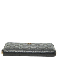 シャネル ココマーク マトラッセ ラウンドファスナー 長財布 ブラック キャビアスキン レディース CHANEL 【中古】