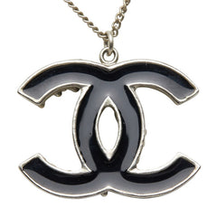 シャネル ココマーク ネックレス シルバー ブラック メタル エナメル レディース CHANEL 中古