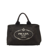 プラダ 三角ロゴプレート カナパM ハンドバッグ 1BG642 ブラック キャンバス レディース PRADA 中古