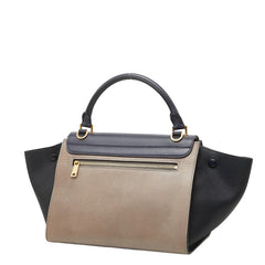 セリーヌ トラペーズ スモール トリコロール ハンドバッグ ショルダーバッグ 2WAY ベージュ ブラック グレー レザー レディース CELINE 【中古】
